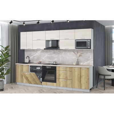 Кухонный гарнитур Мила Лайт 3,0-ПМ2 (Вудлайн кремовый/Дуб золотой/Травертин) фабрика Интерлиния Кухонный гарнитур Мила Лайт 3,0-ПМ2 (Вудлайн кремовый/Дуб золотой/Травертин) фабрика Интерлиния