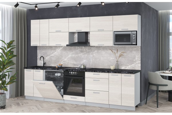 Кухонный гарнитур Мила Лайт 3,0-ПМ2 (Вудлайн кремовый/Вудлайн кремовый/Кастилло темный) фабрика Интерлиния