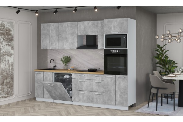 Кухонный гарнитур Мила Лайт 2,7-ПМ1 (Бетон/Бетон/Дуб бунратти) фабрика Интерлиния