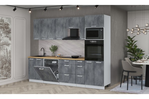 Кухонный гарнитур Мила Лайт 2,7-ПМ1 (Бетон Портленд/Бетон Портленд/Дуб бунратти) фабрика Интерлиния