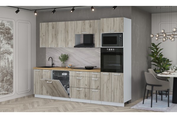 Кухонный гарнитур Мила Лайт 2,7-ПМ1 (Дуб серый/Дуб серый/Дуб бунратти) фабрика Интерлиния