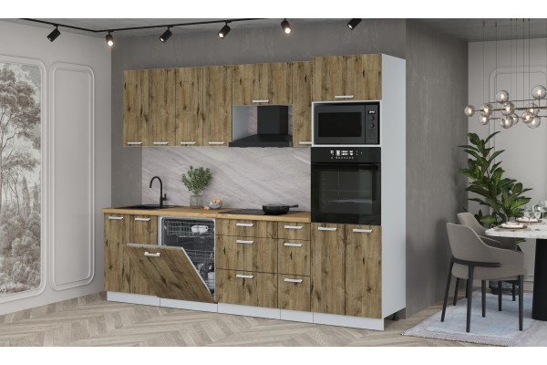 Кухонный гарнитур Мила Лайт 2,7-ПМ1 (Дуб Веллингтон/Дуб Веллингтон/Дуб бунратти) фабрика Интерлиния
