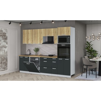Кухонный гарнитур Мила Лайт 2,7-ПМ1 (Дуб золотой/Антрацит/Дуб бунратти) фабрика Интерлиния Кухонный гарнитур Мила Лайт 2,7-ПМ1 (Дуб золотой/Антрацит/Дуб бунратти) фабрика Интерлиния