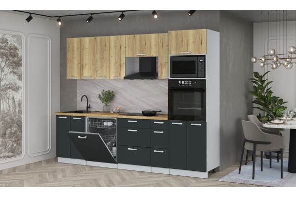 Кухонный гарнитур Мила Лайт 2,7-ПМ1 (Дуб золотой/Антрацит/Дуб бунратти) фабрика Интерлиния