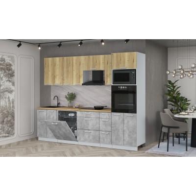Кухонный гарнитур Мила Лайт 2,7-ПМ1 (Дуб золотой/Бетон/Дуб бунратти) фабрика Интерлиния Кухонный гарнитур Мила Лайт 2,7-ПМ1 (Дуб золотой/Бетон/Дуб бунратти) фабрика Интерлиния