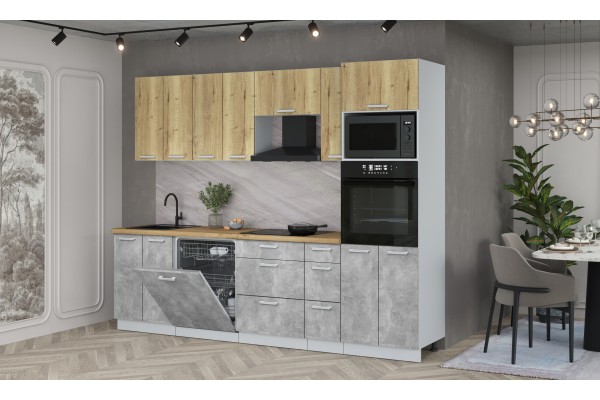 Кухонный гарнитур Мила Лайт 2,7-ПМ1 (Дуб золотой/Бетон/Дуб бунратти) фабрика Интерлиния