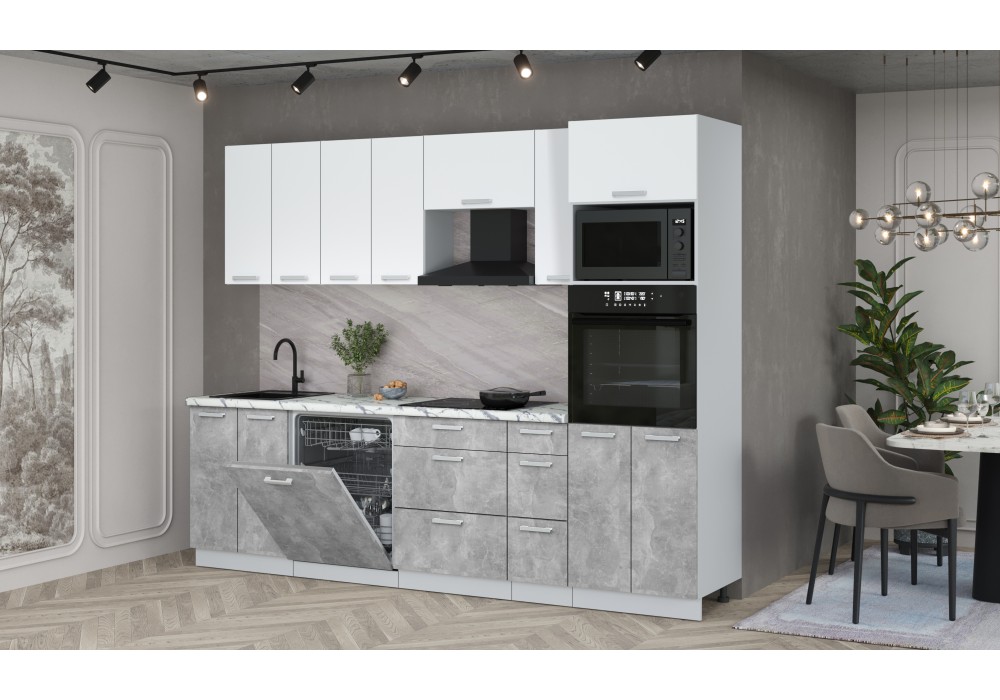 Кухонный гарнитур Мила Лайт 2,7-ПМ1 (Белый Платинум/Бетон/Гранит белый) фабрика Интерлиния в Минске Кухонный гарнитур Мила Лайт 2,7-ПМ1 (Белый Платинум/Бетон/Гранит белый) фабрика Интерлиния