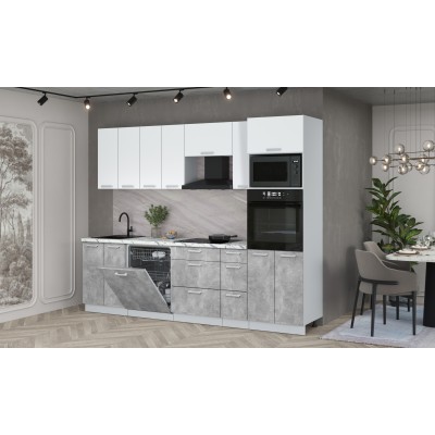 Кухонный гарнитур Мила Лайт 2,7-ПМ1 (Белый Платинум/Бетон/Гранит белый) фабрика Интерлиния Кухонный гарнитур Мила Лайт 2,7-ПМ1 (Белый Платинум/Бетон/Гранит белый) фабрика Интерлиния