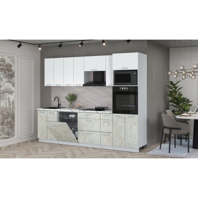 Кухонный гарнитур Мила Лайт 2,7-ПМ1 (Белый Платинум/Бетон лайт/Гранит белый) фабрика Интерлиния Кухонный гарнитур Мила Лайт 2,7-ПМ1 (Белый Платинум/Бетон лайт/Гранит белый) фабрика Интерлиния