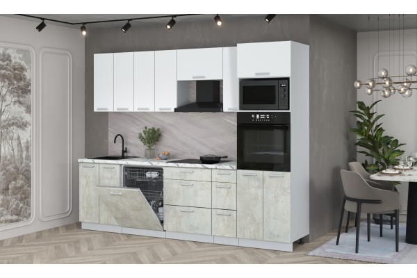 Кухонный гарнитур Мила Лайт 2,7-ПМ1 (Белый Платинум/Бетон лайт/Гранит белый) фабрика Интерлиния