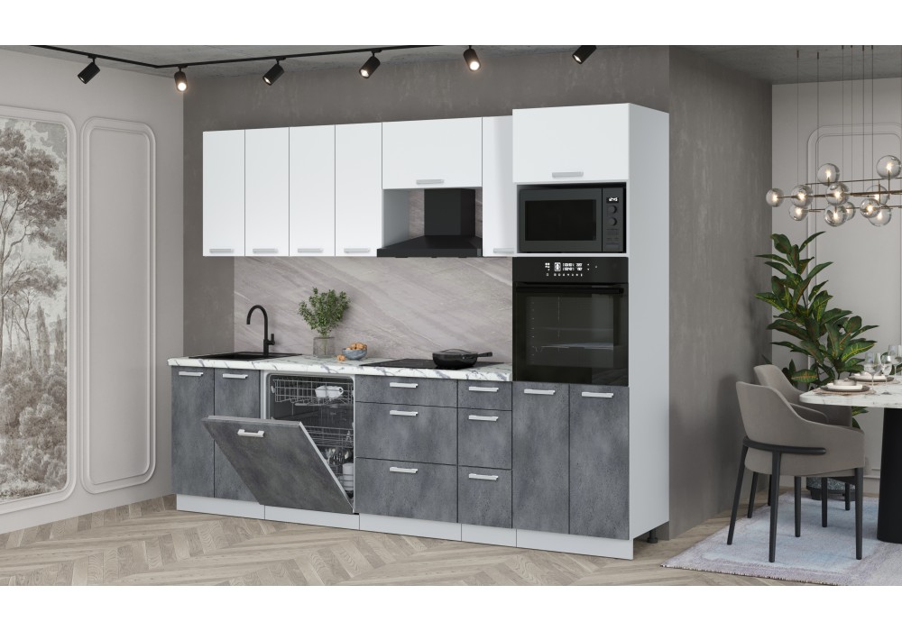 Кухонный гарнитур Мила Лайт 2,7-ПМ1 (Белый Платинум/Бетон портленд/Гранит белый) фабрика Интерлиния в Минске Кухонный гарнитур Мила Лайт 2,7-ПМ1 (Белый Платинум/Бетон портленд/Гранит белый) фабрика Интерлиния