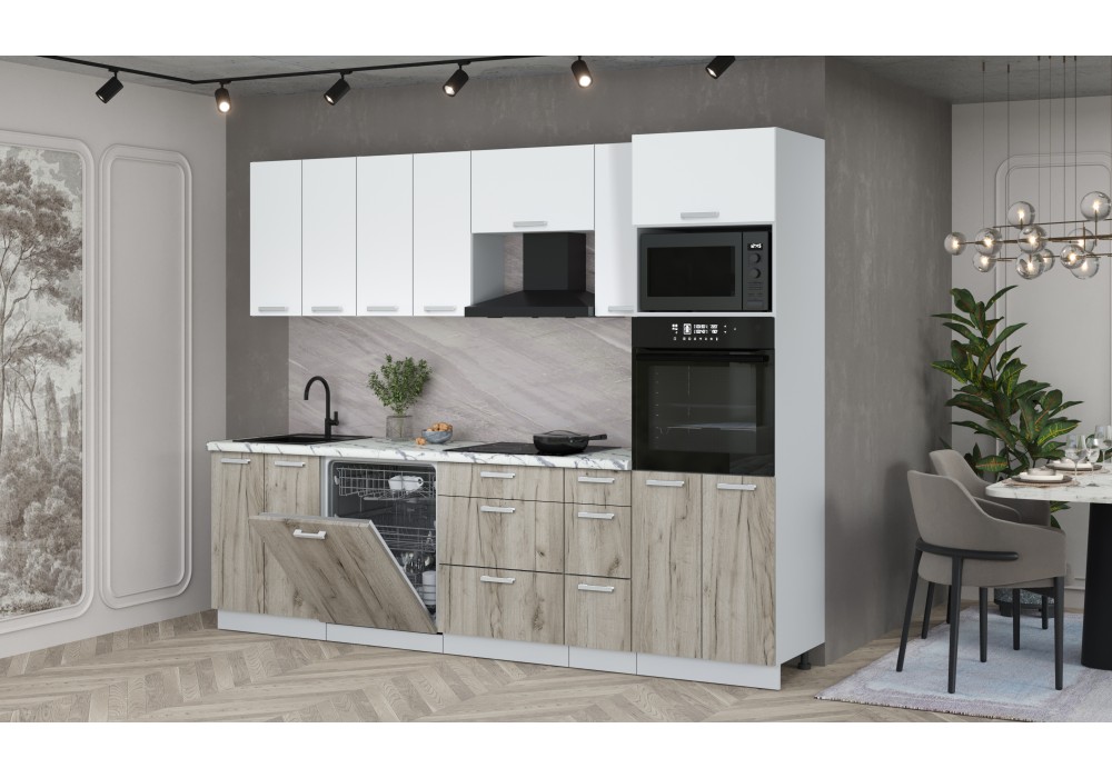 Кухонный гарнитур Мила Лайт 2,7-ПМ1 (Белый Платинум/Дуб серый/Гранит белый) фабрика Интерлиния в Минске Кухонный гарнитур Мила Лайт 2,7-ПМ1 (Белый Платинум/Дуб серый/Гранит белый) фабрика Интерлиния