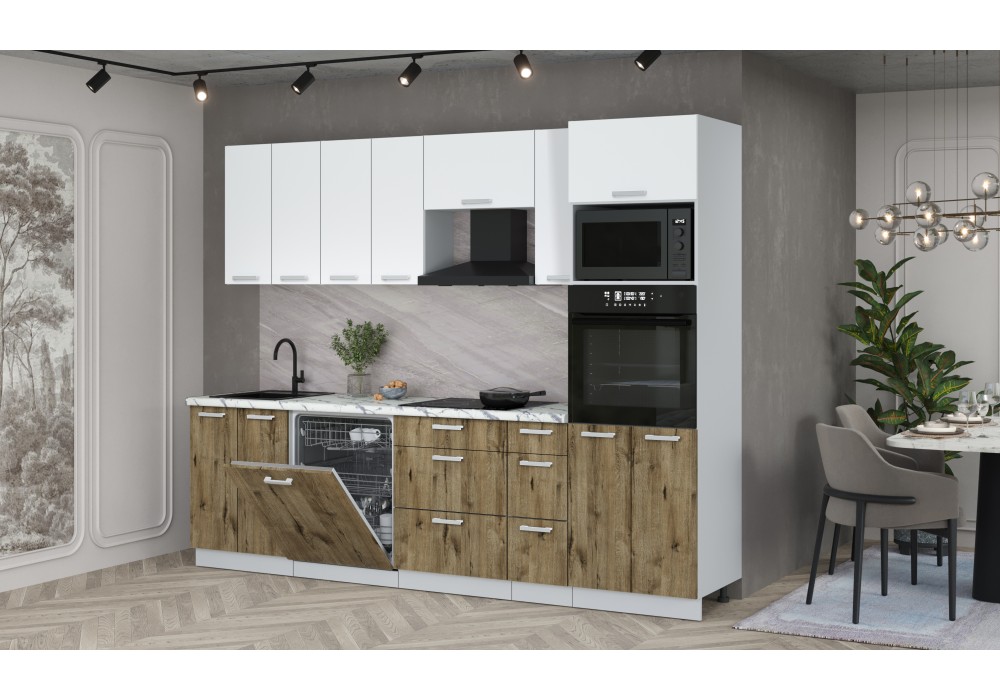 Кухонный гарнитур Мила Лайт 2,7-ПМ1 (Белый Платинум/Дуб Веллингтон/Гранит белый) фабрика Интерлиния в Минске Кухонный гарнитур Мила Лайт 2,7-ПМ1 (Белый Платинум/Дуб Веллингтон/Гранит белый) фабрика Интерлиния