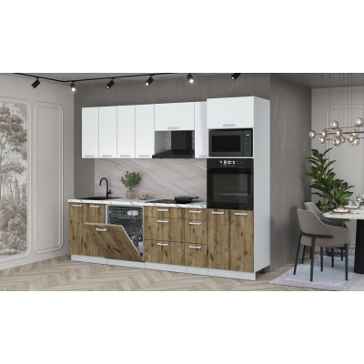 Кухонный гарнитур Мила Лайт 2,7-ПМ1 (Белый Платинум/Дуб Веллингтон/Гранит белый) фабрика Интерлиния Кухонный гарнитур Мила Лайт 2,7-ПМ1 (Белый Платинум/Дуб Веллингтон/Гранит белый) фабрика Интерлиния