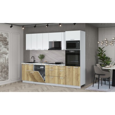 Кухонный гарнитур Мила Лайт 2,7-ПМ1 (Белый Платинум/Дуб золотой/Гранит белый) фабрика Интерлиния Кухонный гарнитур Мила Лайт 2,7-ПМ1 (Белый Платинум/Дуб золотой/Гранит белый) фабрика Интерлиния