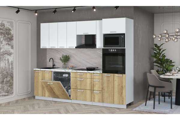 Кухонный гарнитур Мила Лайт 2,7-ПМ1 (Белый Платинум/Дуб золотой/Гранит белый) фабрика Интерлиния