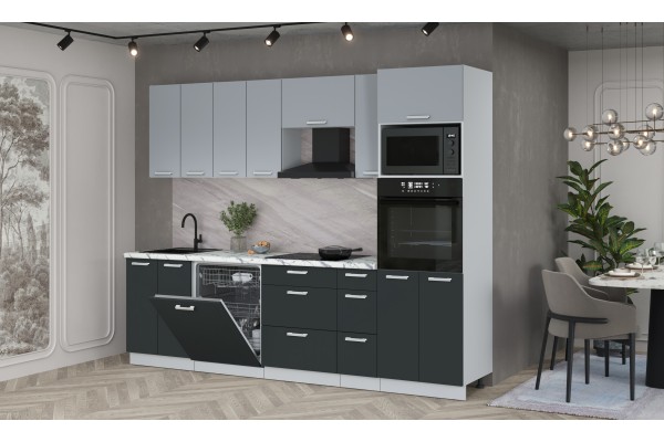 Кухонный гарнитур Мила Лайт 2,7-ПМ1 (Серебро/Антрацит/Гранит белый) фабрика Интерлиния