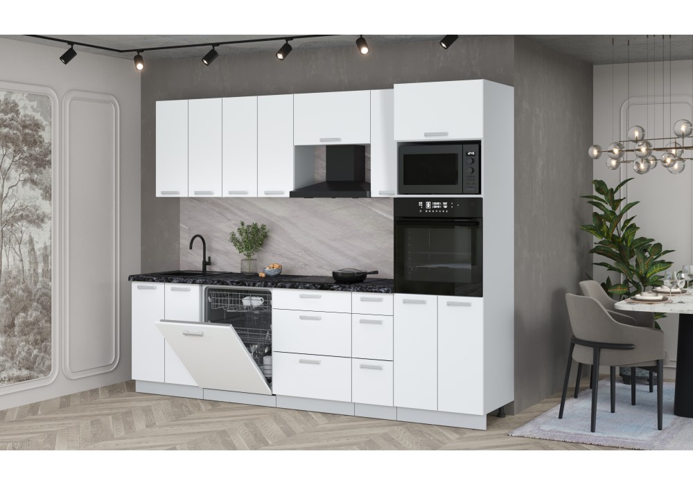 Кухонный гарнитур Мила Лайт 2,7-ПМ1 (Белый Платинум/Белый Платинум/Кастилло темный) фабрика Интерлиния в Минске Кухонный гарнитур Мила Лайт 2,7-ПМ1 (Белый Платинум/Белый Платинум/Кастилло темный) фабрика Интерлиния