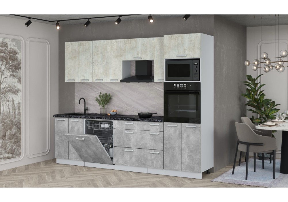 Кухонный гарнитур Мила Лайт 2,7-ПМ1 (Бетон лайт/Бетон/Кастилло темный) фабрика Интерлиния в Минске Кухонный гарнитур Мила Лайт 2,7-ПМ1 (Бетон лайт/Бетон/Кастилло темный) фабрика Интерлиния