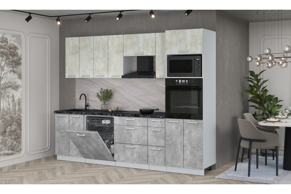 Кухонный гарнитур Мила Лайт 2,7-ПМ1 (Бетон лайт/Бетон/Кастилло темный) фабрика Интерлиния