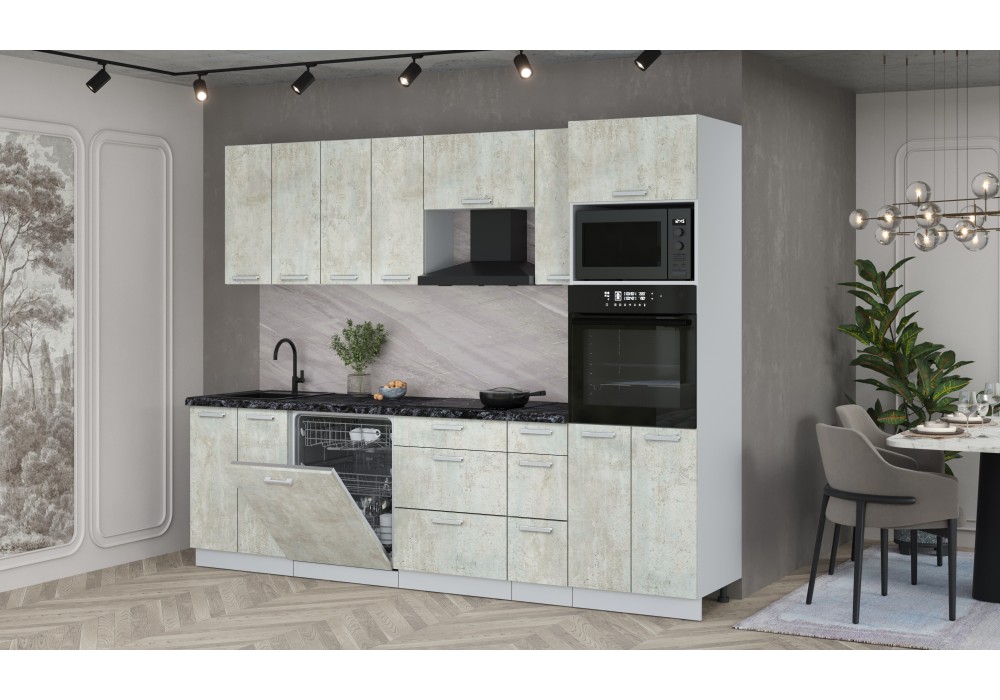 Кухонный гарнитур Мила Лайт 2,7-ПМ1 (Бетон лайт/Бетон лайт/Кастилло темный) фабрика Интерлиния в Минске Кухонный гарнитур Мила Лайт 2,7-ПМ1 (Бетон лайт/Бетон лайт/Кастилло темный) фабрика Интерлиния