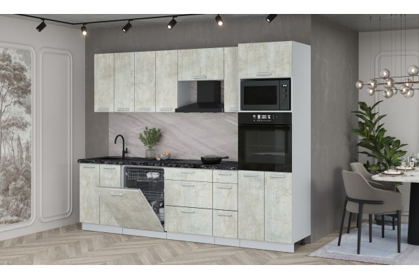 Кухонный гарнитур Мила Лайт 2,7-ПМ1 (Бетон лайт/Бетон лайт/Кастилло темный) фабрика Интерлиния