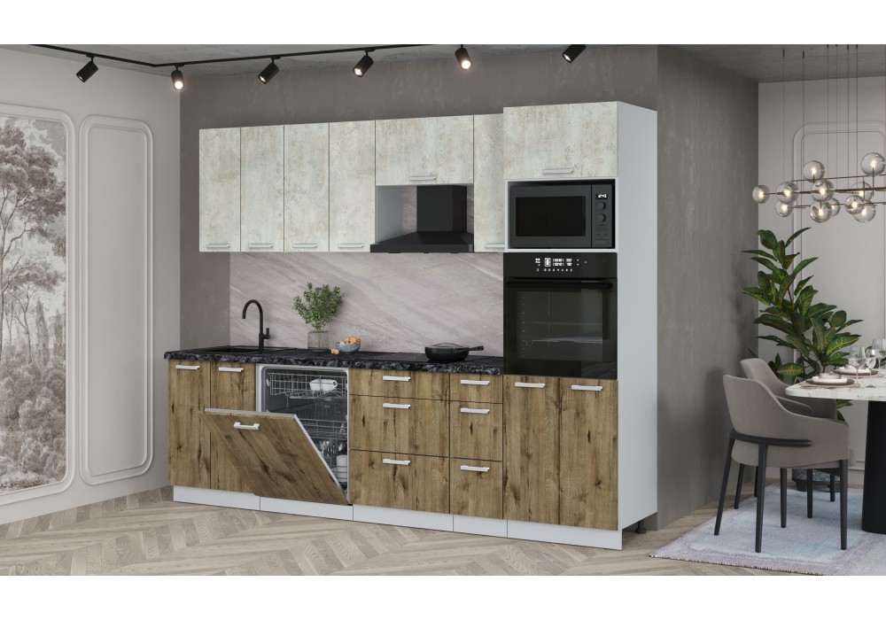 Кухонный гарнитур Мила Лайт 2,7-ПМ1 (Бетон лайт/Дуб Веллингтон/Кастилло темный) фабрика Интерлиния в Минске Кухонный гарнитур Мила Лайт 2,7-ПМ1 (Бетон лайт/Дуб Веллингтон/Кастилло темный) фабрика Интерлиния