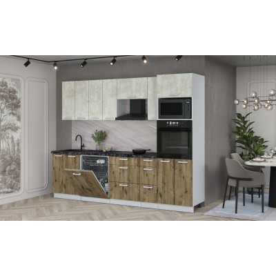 Кухонный гарнитур Мила Лайт 2,7-ПМ1 (Бетон лайт/Дуб Веллингтон/Кастилло темный) фабрика Интерлиния Кухонный гарнитур Мила Лайт 2,7-ПМ1 (Бетон лайт/Дуб Веллингтон/Кастилло темный) фабрика Интерлиния