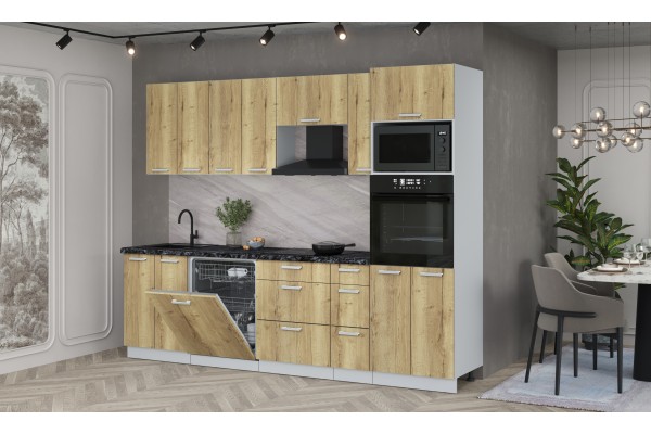 Кухонный гарнитур Мила Лайт 2,7-ПМ1 (Дуб золотой/Дуб золотой/Кастилло темный) фабрика Интерлиния