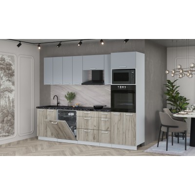 Кухонный гарнитур Мила Лайт 2,7-ПМ1 (Серебро/Дуб серый/Кастилло темный) фабрика Интерлиния Кухонный гарнитур Мила Лайт 2,7-ПМ1 (Серебро/Дуб серый/Кастилло темный) фабрика Интерлиния