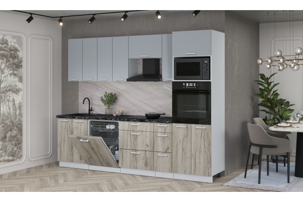 Кухонный гарнитур Мила Лайт 2,7-ПМ1 (Серебро/Дуб серый/Кастилло темный) фабрика Интерлиния