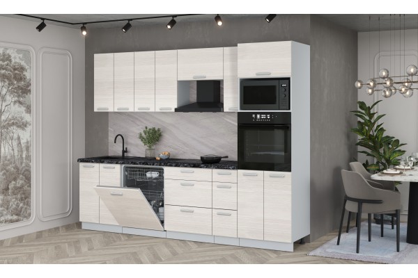 Кухонный гарнитур Мила Лайт 2,7-ПМ1 (Вудлайн кремовый/Вудлайн кремовый/Кастилло темный) фабрика Интерлиния