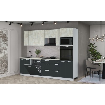 Кухонный гарнитур Мила Лайт 2,7-ПМ1 (Бетон лайт/Антрацит/Опал светлый) фабрика Интерлиния Кухонный гарнитур Мила Лайт 2,7-ПМ1 (Бетон лайт/Антрацит/Опал светлый) фабрика Интерлиния