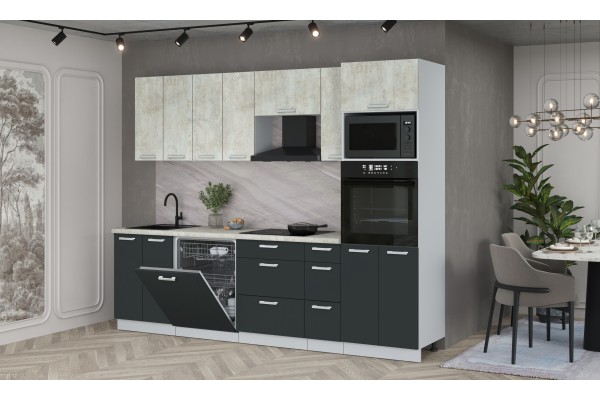 Кухонный гарнитур Мила Лайт 2,7-ПМ1 (Бетон лайт/Антрацит/Опал светлый) фабрика Интерлиния