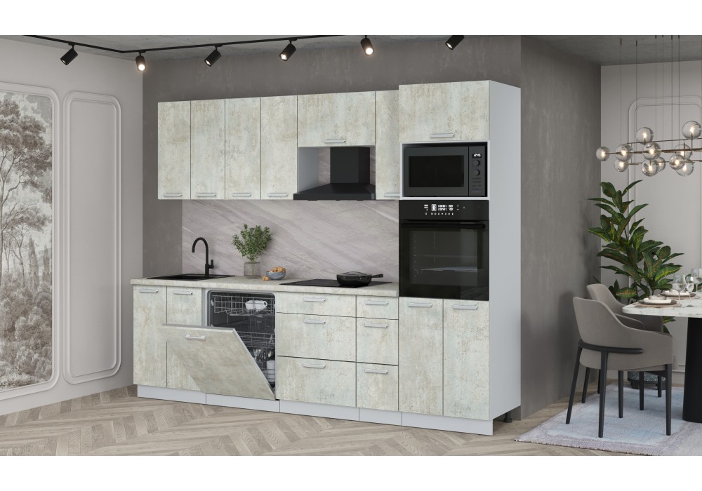 Кухонный гарнитур Мила Лайт 2,7-ПМ1 (Бетон лайт/Бетон лайт/Опал светлый) фабрика Интерлиния в Минске Кухонный гарнитур Мила Лайт 2,7-ПМ1 (Бетон лайт/Бетон лайт/Опал светлый) фабрика Интерлиния