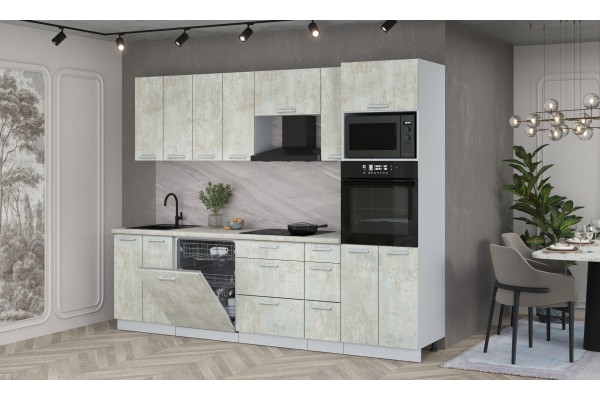 Кухонный гарнитур Мила Лайт 2,7-ПМ1 (Бетон лайт/Бетон лайт/Опал светлый) фабрика Интерлиния