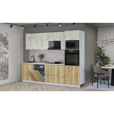 Кухонный гарнитур Мила Лайт 2,7-ПМ1 (Бетон лайт/Дуб золотой/Опал светлый) фабрика Интерлиния Кухонный гарнитур Мила Лайт 2,7-ПМ1 (Бетон лайт/Дуб золотой/Опал светлый) фабрика Интерлиния