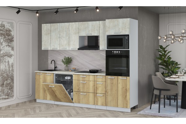 Кухонный гарнитур Мила Лайт 2,7-ПМ1 (Бетон лайт/Дуб золотой/Опал светлый) фабрика Интерлиния