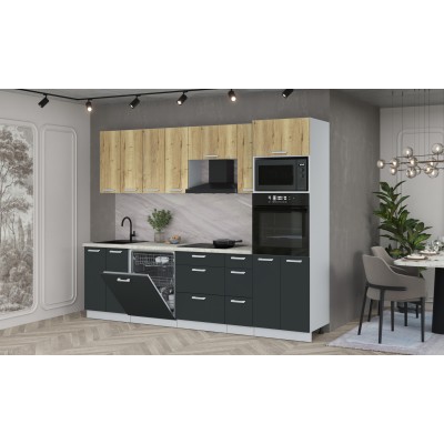 Кухонный гарнитур Мила Лайт 2,7-ПМ1 (Дуб золотой/Антрацит/Опал светлый) фабрика Интерлиния Кухонный гарнитур Мила Лайт 2,7-ПМ1 (Дуб золотой/Антрацит/Опал светлый) фабрика Интерлиния