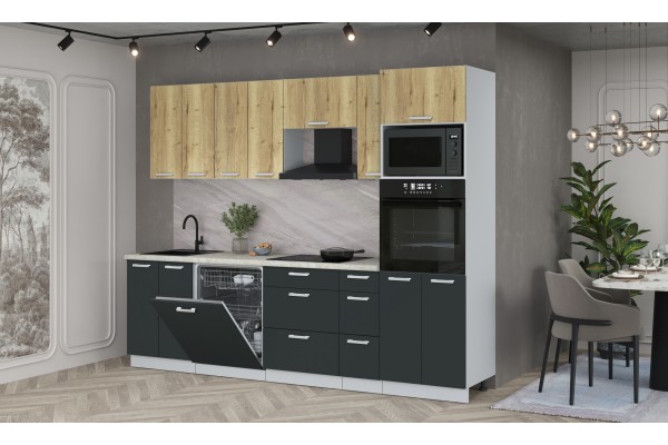 Кухонный гарнитур Мила Лайт 2,7-ПМ1 (Дуб золотой/Антрацит/Опал светлый) фабрика Интерлиния