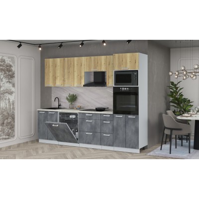 Кухонный гарнитур Мила Лайт 2,7-ПМ1 (Дуб золотой/Бетон Портленд/Опал светлый) фабрика Интерлиния Кухонный гарнитур Мила Лайт 2,7-ПМ1 (Дуб золотой/Бетон Портленд/Опал светлый) фабрика Интерлиния