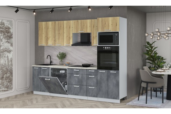 Кухонный гарнитур Мила Лайт 2,7-ПМ1 (Дуб золотой/Бетон Портленд/Опал светлый) фабрика Интерлиния