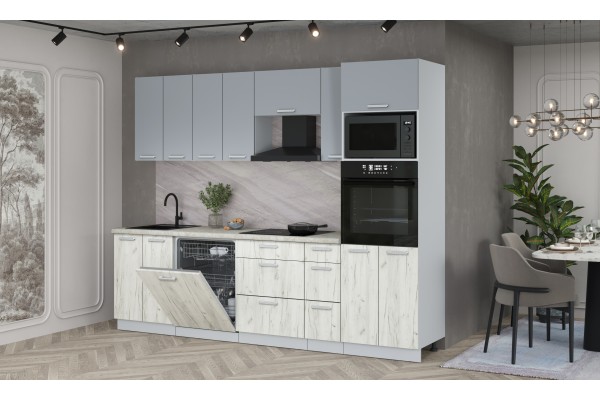 Кухонный гарнитур Мила Лайт 2,7-ПМ1 (Серебро/Дуб белый/Опал светлый) фабрика Интерлиния