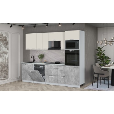 Кухонный гарнитур Мила Лайт 2,7-ПМ1 (Персидский жемчуг/Бетон/Серый каспий) фабрика Интерлиния Кухонный гарнитур Мила Лайт 2,7-ПМ1 (Персидский жемчуг/Бетон/Серый каспий) фабрика Интерлиния