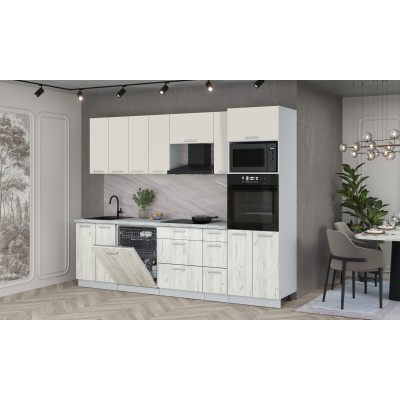 Кухонный гарнитур Мила Лайт 2,7-ПМ1 (Персидский жемчуг/Дуб белый/Серый каспий) фабрика Интерлиния Кухонный гарнитур Мила Лайт 2,7-ПМ1 (Персидский жемчуг/Дуб белый/Серый каспий) фабрика Интерлиния