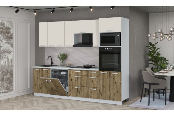 Кухонный гарнитур Мила Лайт 2,7-ПМ1 (Персидский жемчуг/Дуб Веллингтон/Серый каспий) фабрика Интерлиния