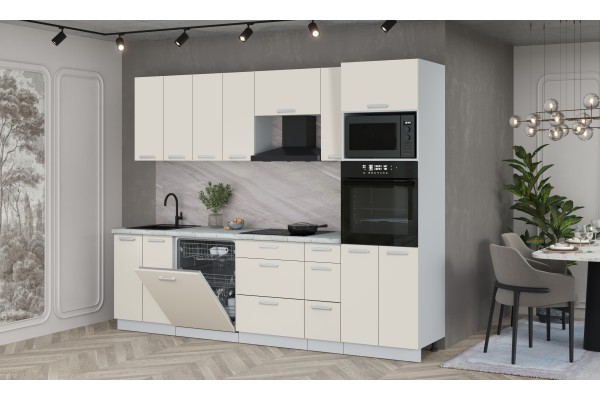 Кухонный гарнитур Мила Лайт 2,7-ПМ1 (Персидский жемчуг/Персидский жемчуг/Серый каспий) фабрика Интерлиния