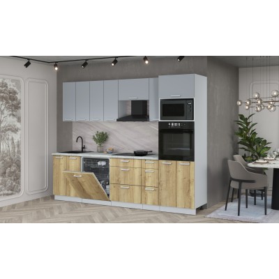 Кухонный гарнитур Мила Лайт 2,7-ПМ1 (Серебро/Дуб золотой /Серый каспий) фабрика Интерлиния Кухонный гарнитур Мила Лайт 2,7-ПМ1 (Серебро/Дуб золотой /Серый каспий) фабрика Интерлиния