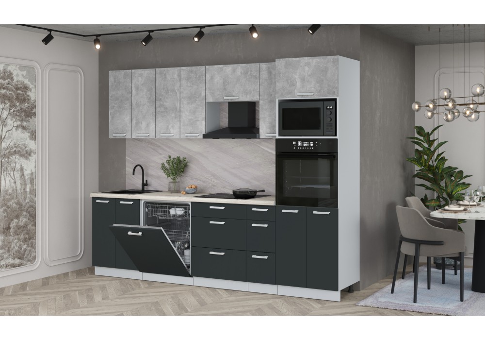 Кухонный гарнитур Мила Лайт 2,7-ПМ1 (Бетон/Антрацит/Сосна бискайская) фабрика Интерлиния в Минске Кухонный гарнитур Мила Лайт 2,7-ПМ1 (Бетон/Антрацит/Сосна бискайская) фабрика Интерлиния