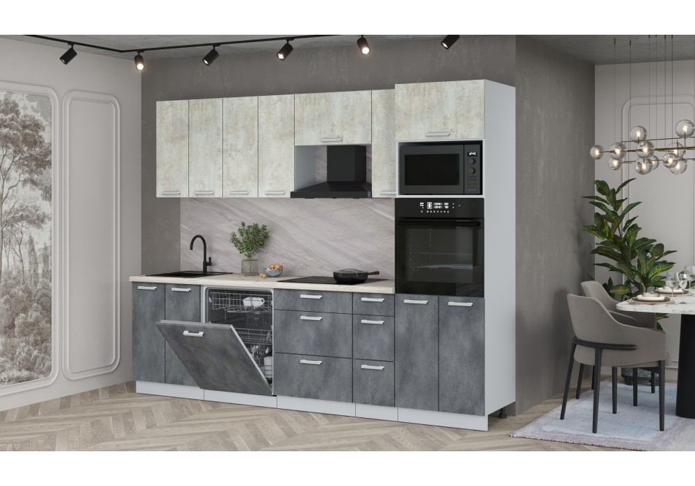 Кухонный гарнитур Мила Лайт 2,7-ПМ1 (Бетон лайт/Бетон портленд/Сосна бискайская) фабрика Интерлиния в Минске Кухонный гарнитур Мила Лайт 2,7-ПМ1 (Бетон лайт/Бетон портленд/Сосна бискайская) фабрика Интерлиния